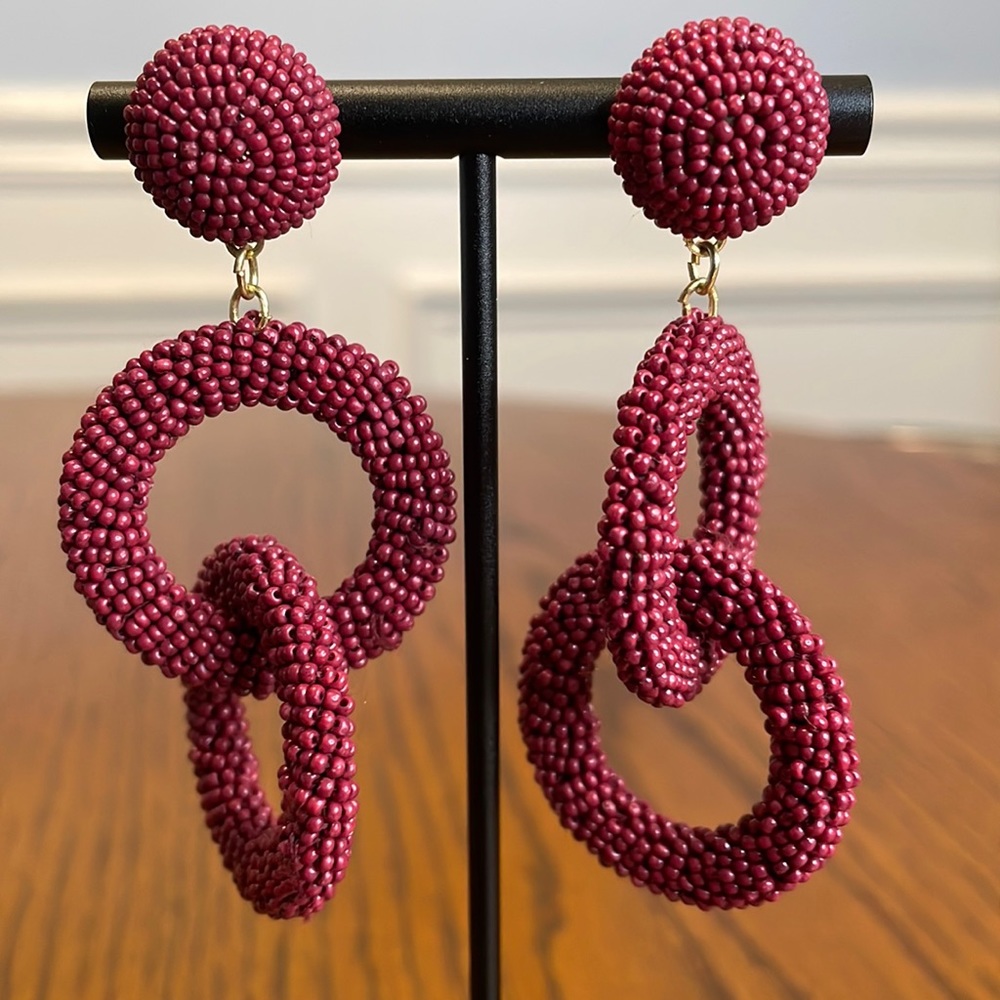 Wine Loop Beaded Earrings